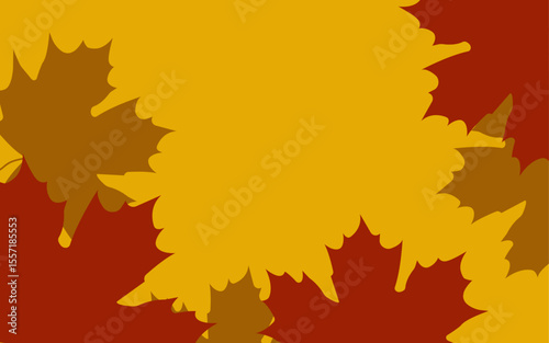 Autumn horizontal background. Red and brown maple leaves on yellow background. Vector illustration. Rectangular banner with space for text. Elongated flyer for sale and advertising.