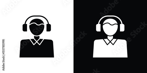 Callcenter icon. Black Silhouette. Graphic illustration.
