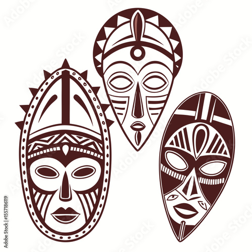 a group of masks on a white background

