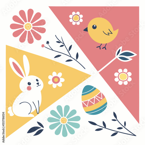 a rabbit and bird and flowers
