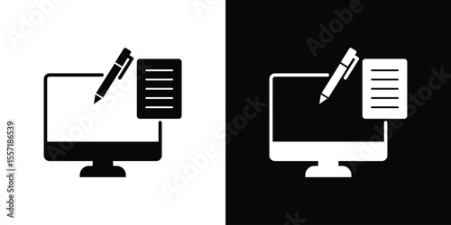 Blended learning icon. Black Silhouette. Graphic illustration.