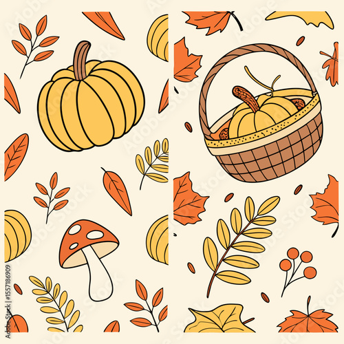 a set of images of fall leaves and pumpkins