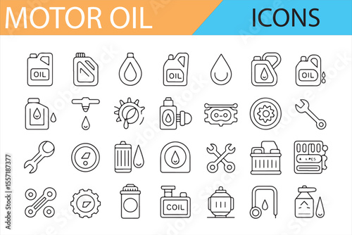 Motor Oil and Engine Repair Icons for Use in Automotive Workshops

