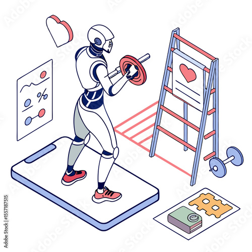 a robot lifting weights in a gym