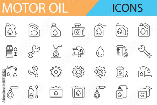 Automotive Maintenance and Motor Oil Icons for Service Centers