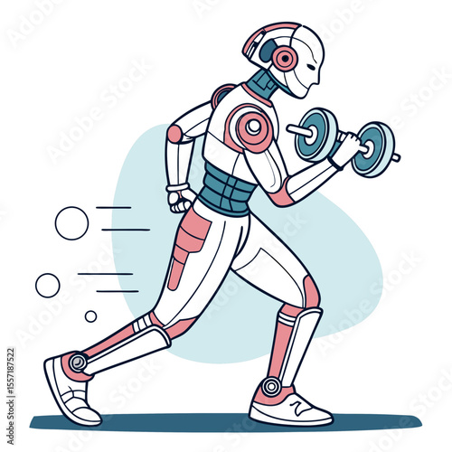 
a robot holding a dumbbell