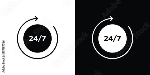 24 7 icon. Black Silhouette. Graphic illustration.