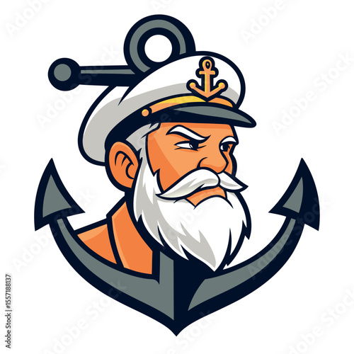 Nautical Adventure Emblem Featuring a Seasoned Captain and Anchor Symbol