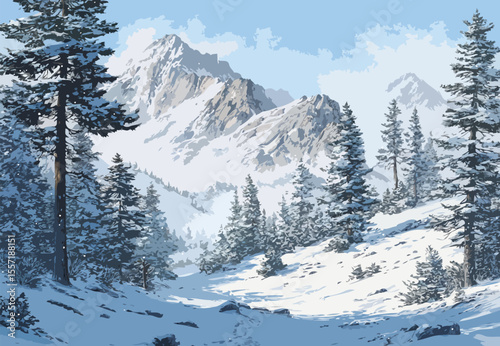 snow mountain and forest