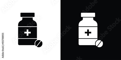 Medicine bottle icon. Black Silhouette. Graphic illustration.