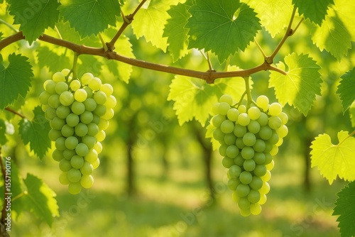 Wallpaper Mural Vibrant green grape clusters draping from a vine amidst lush foliage Torontodigital.ca