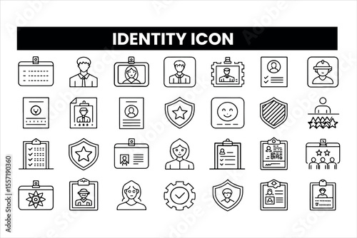 Set of  outline icons related to identity Linear icon collection. Editable stroke. Vector illustration