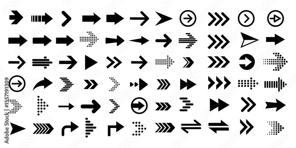 Hand drawn arrow vector icons set. Sketch arrow design for business plan and education. Set of arrows black icons. Circle arrows, rotate arrow, redo process symbol.