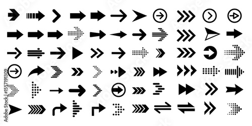 Hand drawn arrow vector icons set. Sketch arrow design for business plan and education. Set of arrows black icons. Circle arrows, rotate arrow, redo process symbol.