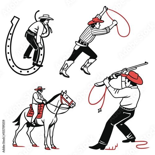 themed vector icons representing cowboy culture 01