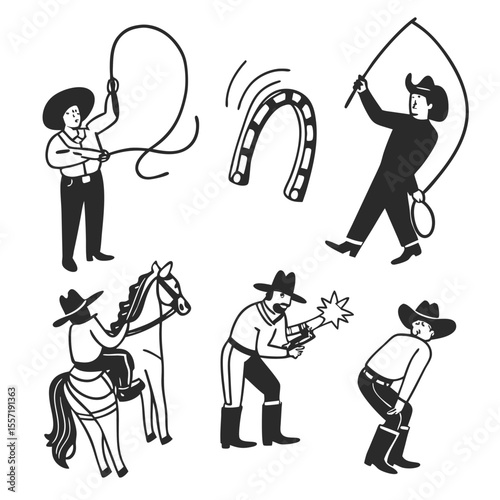themed vector icons representing cowboy culture 01