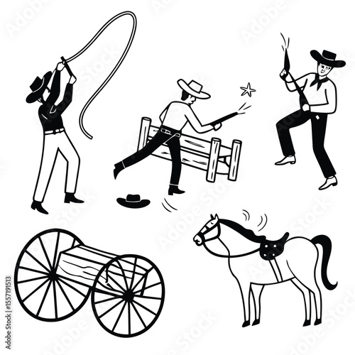 themed vector icons representing cowboy culture 01