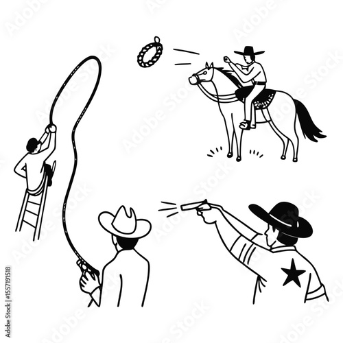 themed vector icons representing cowboy culture 01