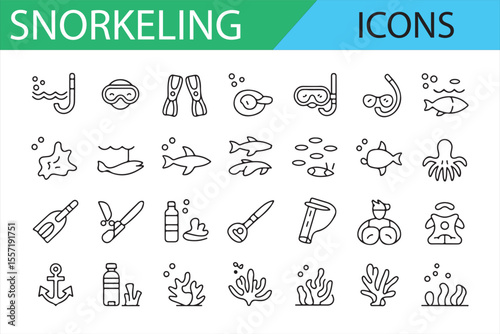 Simple Icons for Snorkeling, Diving, and Marine Life Exploration