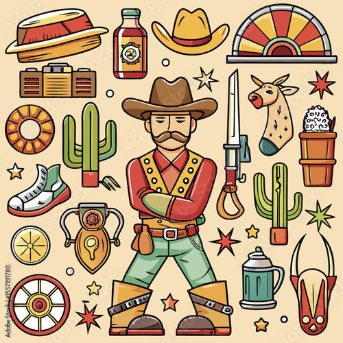 themed vector icons representing cowboy culture 01