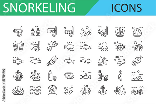 Collection of Snorkeling Icons for Diving and Ocean Enthusiasts

