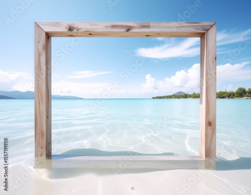 Rustic Frame with Clear Water and Hills