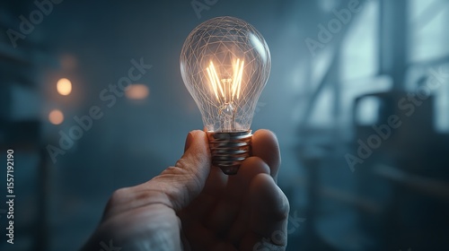 Hand holding a light bulb with digital technology icons