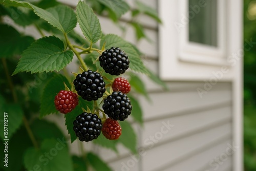Wild blackberries thrive naturally beside the home, harvesting annually with a sweet and tangy flavor.