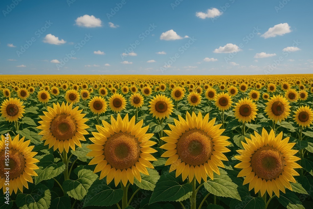 Obraz premium Sunflower field beneath a clear blue sky