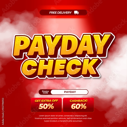 Payday Sale discount deals vibrant Red gradient Editable text effect Extra off and Cashback Marketing Square banner