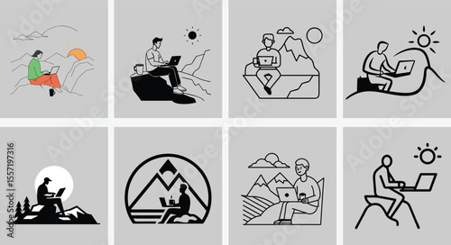 Freelancer Working Remotely on Mountain with Laptop