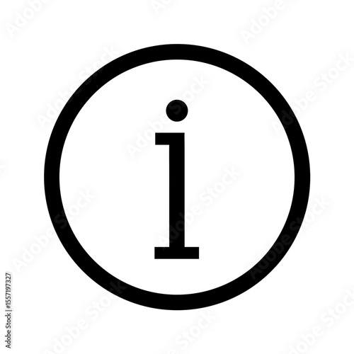 Minimalist vector illustration of a lowercase letter "i" in a circle, black outline, isolated on white background, info symbol in flat style 