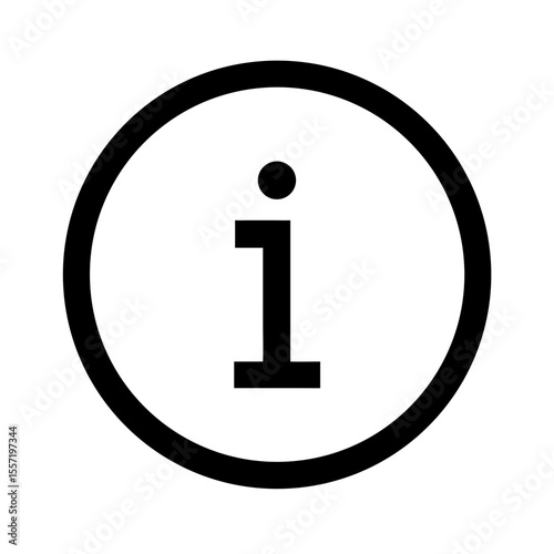 Minimalist vector illustration of a lowercase letter "i" in a circle, black outline, isolated on white background, info symbol in flat style 