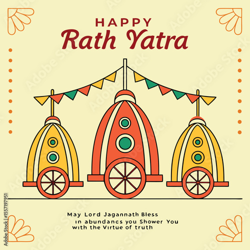 Happy Rath Yatra Illustration with Chariots and Festive Decorations