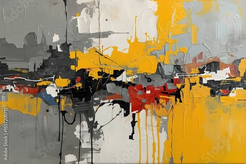 Grey and Yellow Abstract Art Painting.