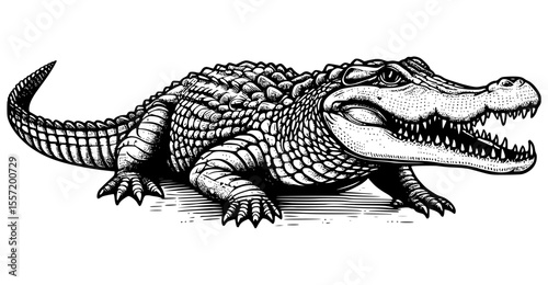 crocodile with its mouth open, showcasing its scaly skin, sharp teeth, and predatory eye in the wild tropical water