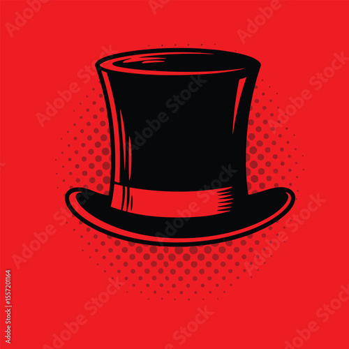 top hat pop art fashion icon with crimson halftone background