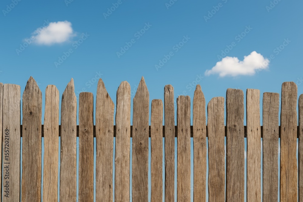 Obraz premium Rustic wooden fencing under a clear blue sky, ideal for your creative ideas or projects.