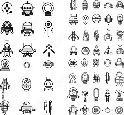 science fiction icons futuristic alien space spaceship robot technology sci-fi outer space cyborg android virtual reality time travel galaxy laser space station dystopia sci-fi design
