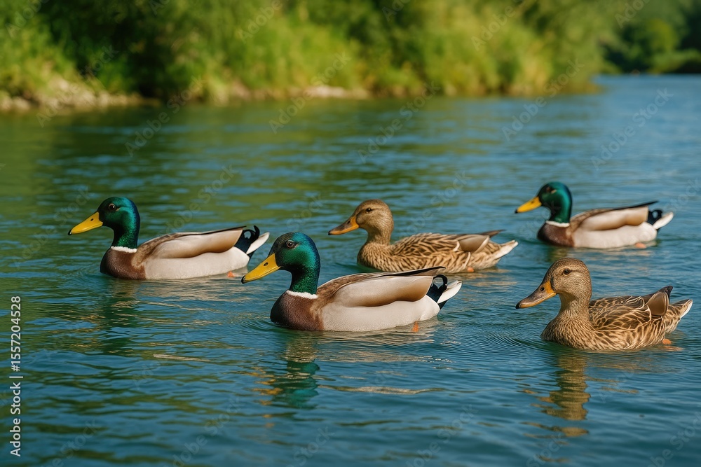 Obraz premium Waterfowl gliding across the stream