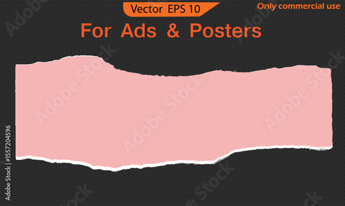 Ripped pink paper background, paper with space for text. Paper different scraps. Torn note paper page. Ripped note notebook grainy paper strips stuck. EPS 10	
