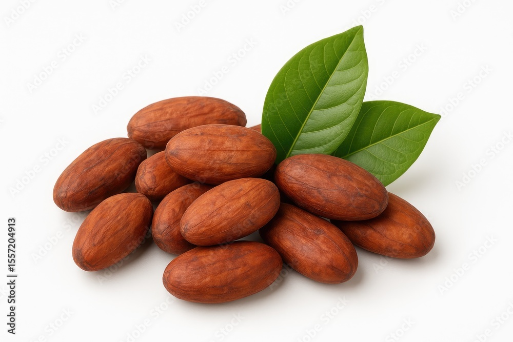 Obraz premium Single-origin cocoa beans displayed on a plain white backdrop