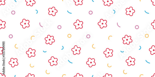 Floral Delight Pattern: A cheerful floral pattern of blossoms and minimalist design, bursting with vivid colors. The composition is a seamless pattern, that radiates happiness.