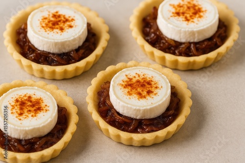 Delicate tartlets filled with smooth goat cheese and caramelized onions