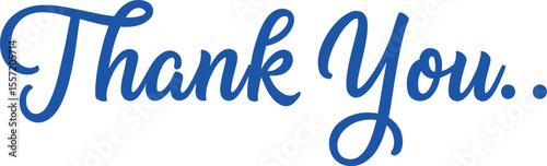 Blue cursive text thank you with two dots isolated on white background
