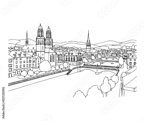 Line Art of Bahnhofstrasse, Zurich
