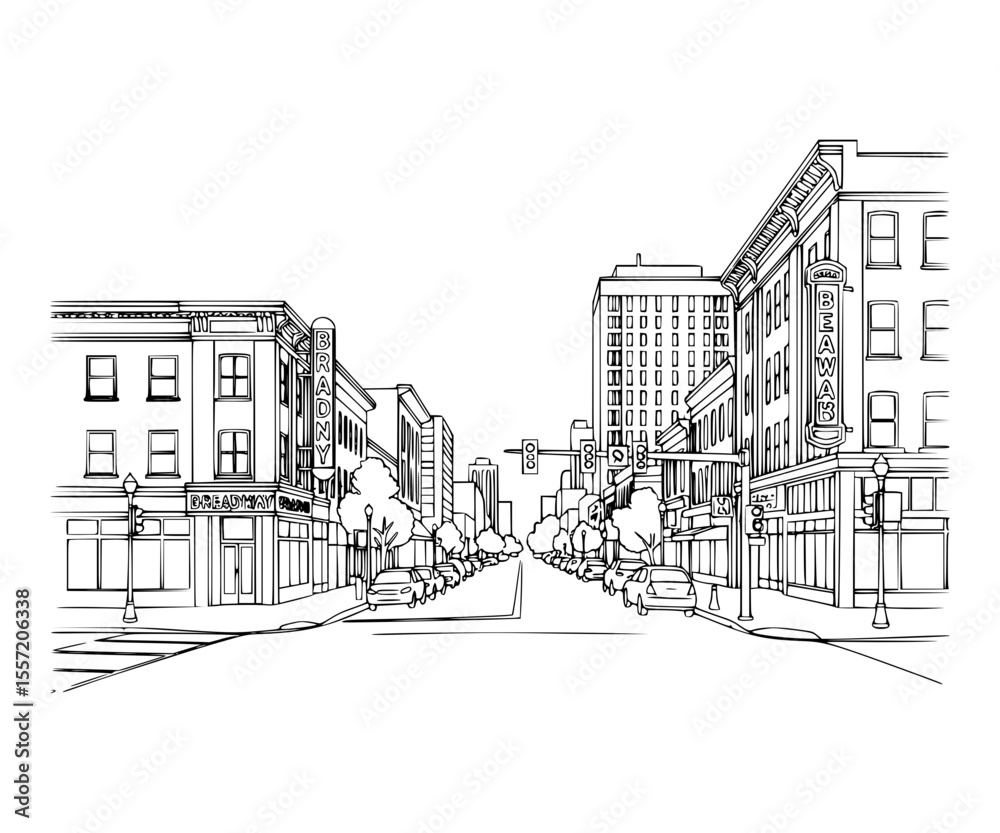 Obraz premium Line Art of Broadway, Denver