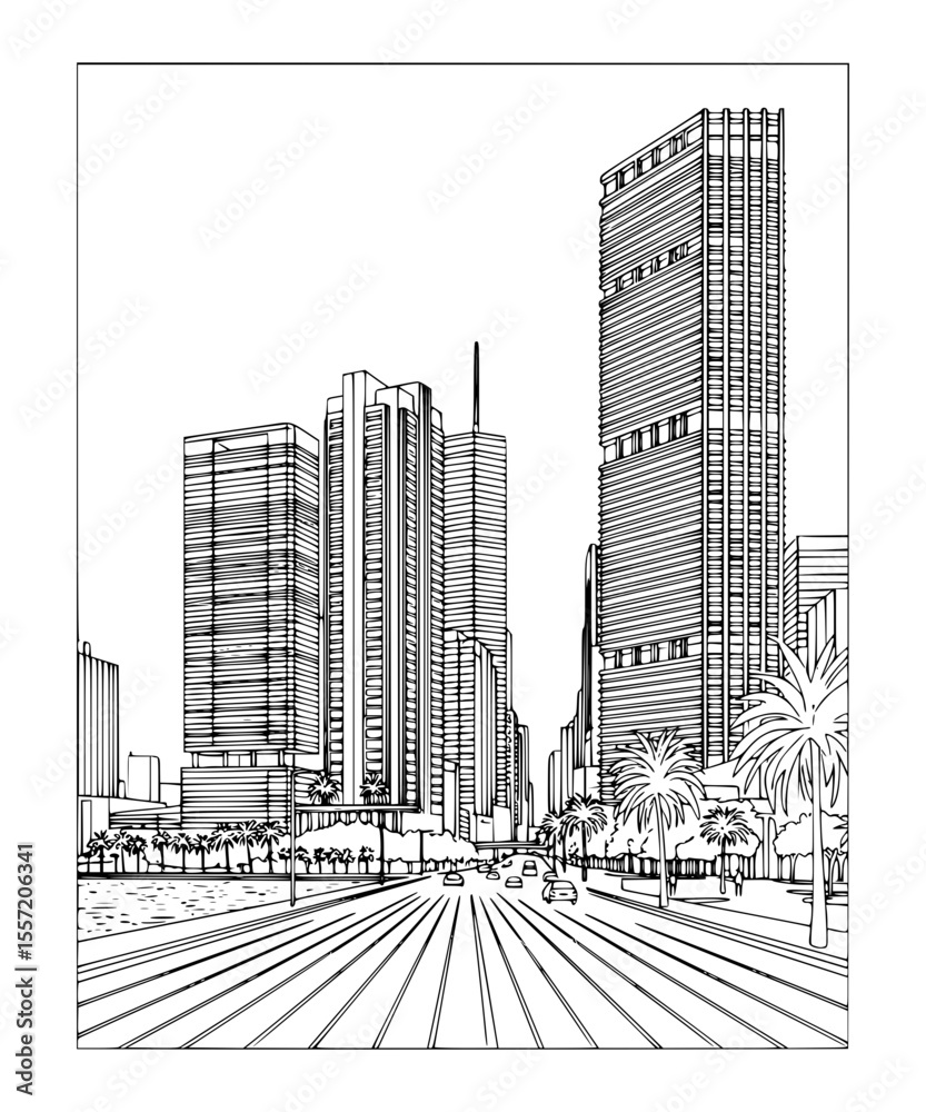 Obraz premium Line Art of Brickell Avenue, Miami