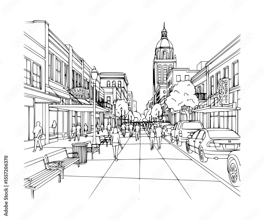 Obraz premium Line Art of Broadway, San Antonio