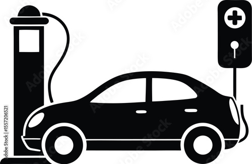 electric car charging silhouette,  vehicle energy icon, silhouette vector design